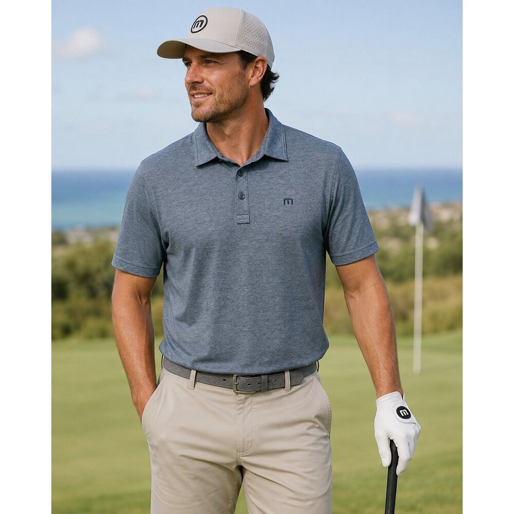 Travis Mathew Golf Polo Shirt Mens L Blue Short Sleeve Collared Embroidered Logo